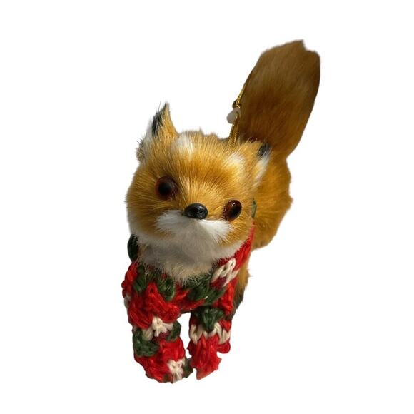 Fox Ornament Christmas 5 in Realistic Fur Animal Decor - Picture 3 of 7
